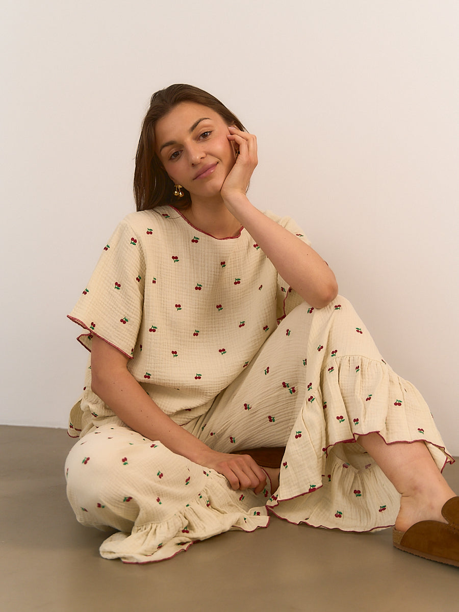 Spodnie z falbaną Cherry Beige