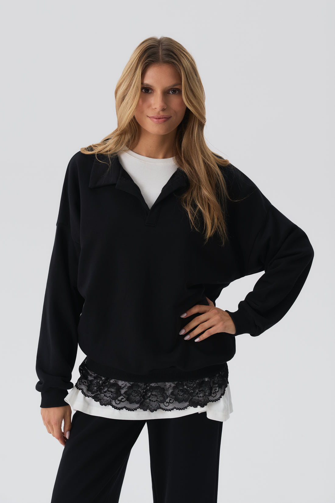 Bluza Polo Crochet Black