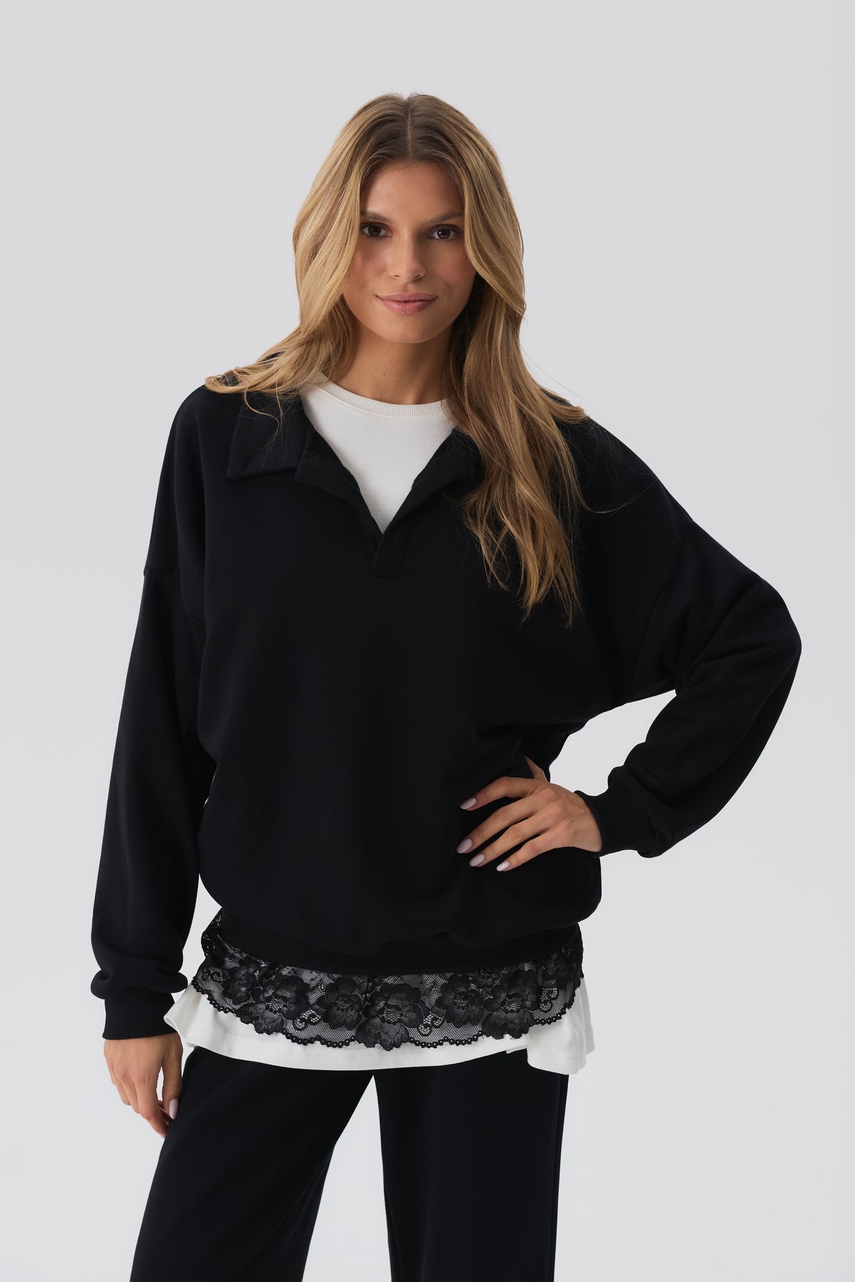 Bluza Polo Crochet Black