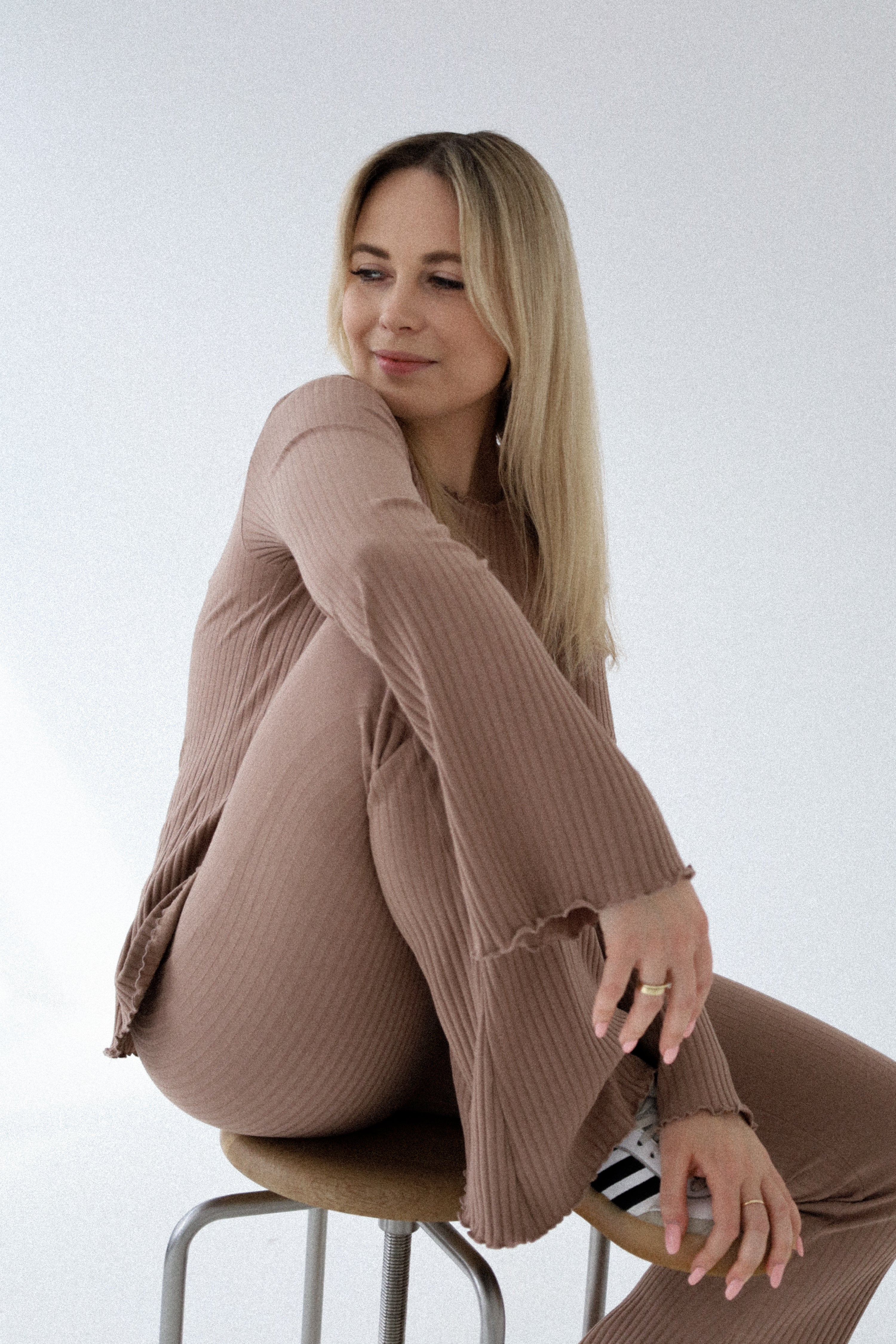 Flare Ribbed Beige