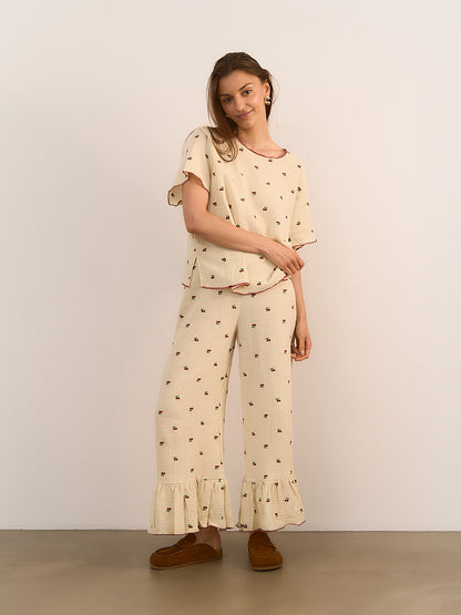 Spodnie z falbaną Cherry Beige